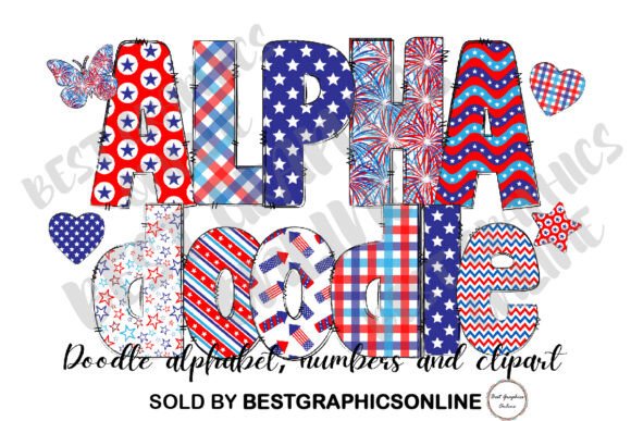 Download Red White and Blue Doodle Letters USA - Letter Collection